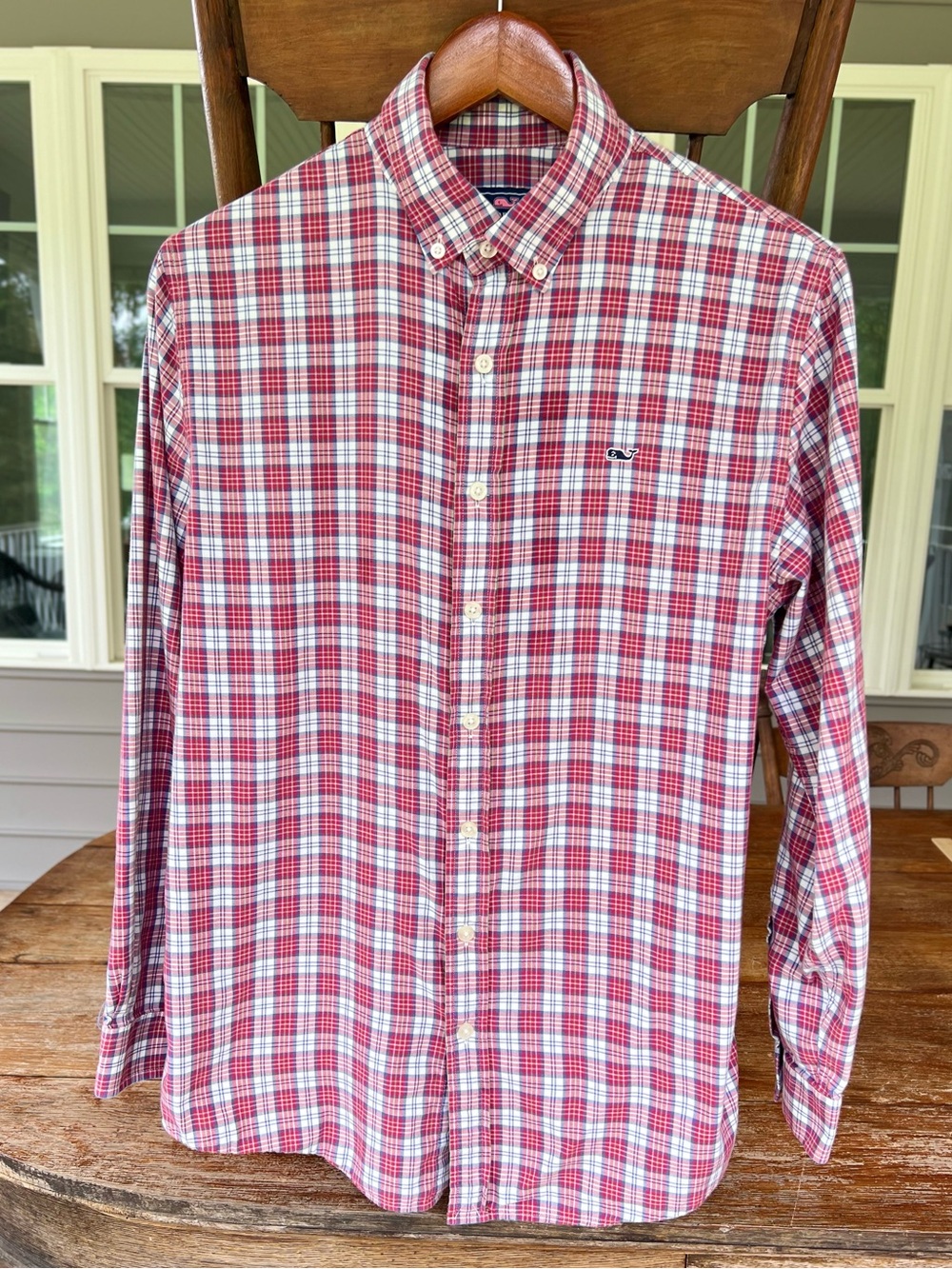 Boys Vineyard Vines Button Down Whale Dress Shirt Red White Blue Size 18 XL